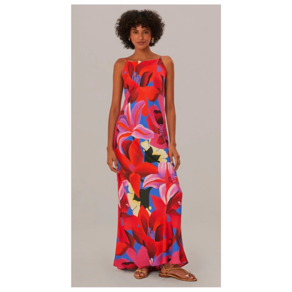 Farm Rio - Watercolor Floral Blue Slip Dress | Large